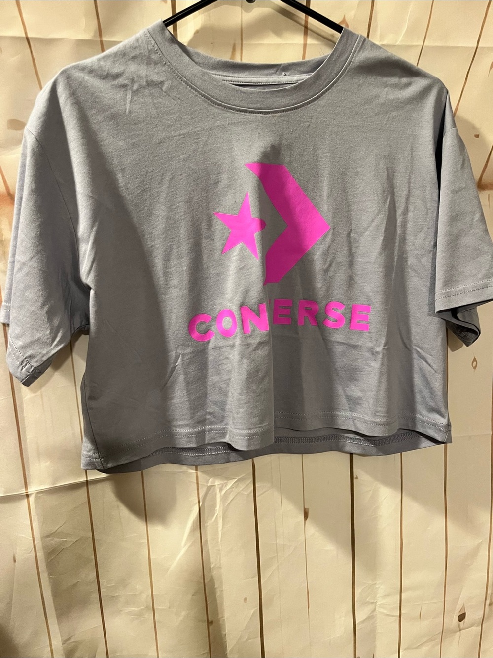 Converse Light Grey Crop Tee with Bright Pink Logo
